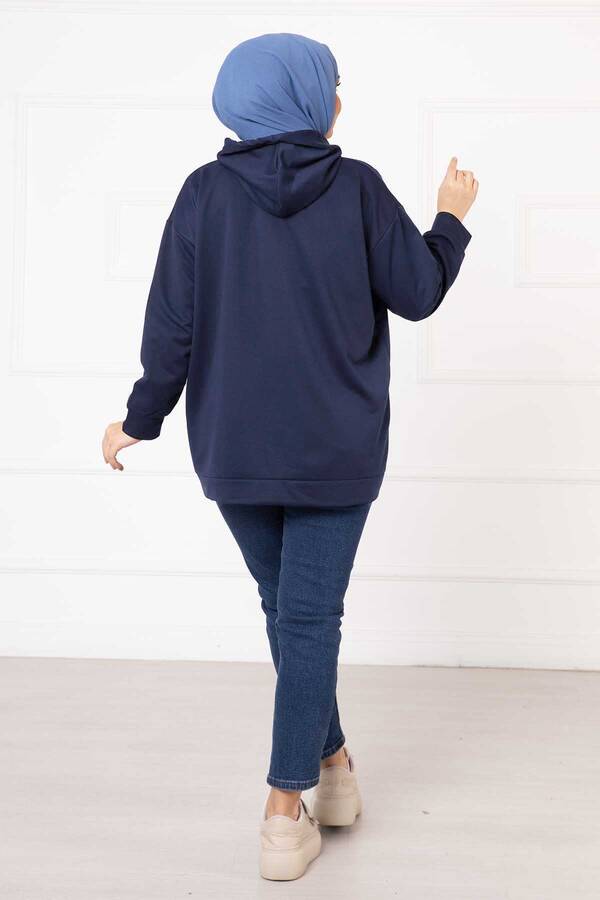 Kanguru Cepli Tesettür Sweatshirt İndigo - 4