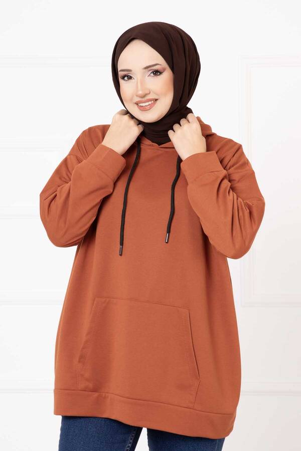 CVN - Kanguru Cepli Tesettür Sweatshirt Kiremit (1) CVN - Kanguru Cepli Tesettür Sweatshirt Kiremit (1)