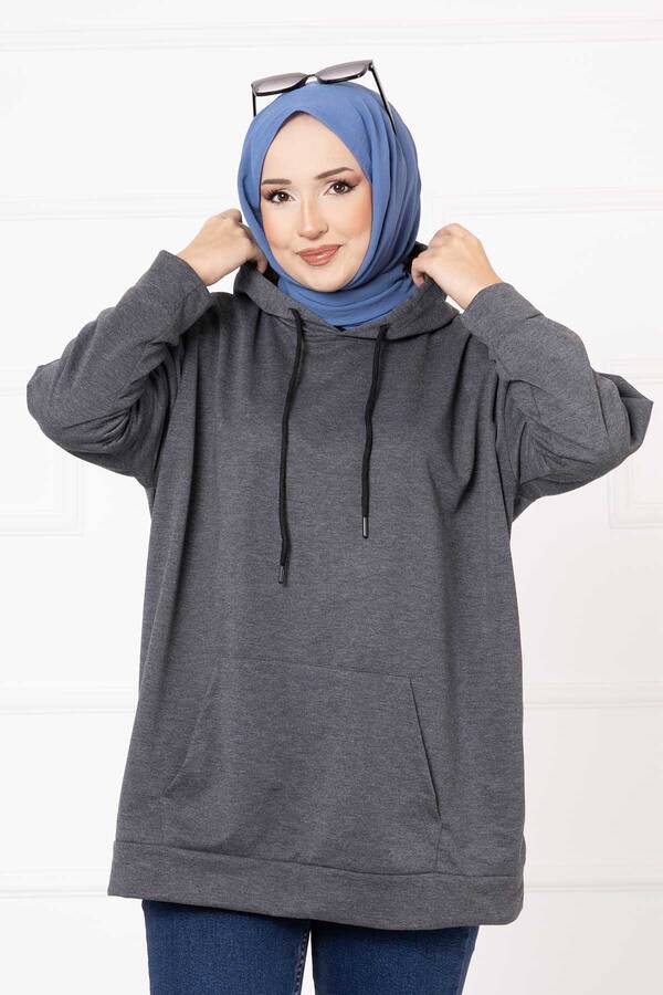 CVN - Kanguru Cepli Tesettür Sweatshirt Koyu Gri (1) CVN - Kanguru Cepli Tesettür Sweatshirt Koyu Gri (1)