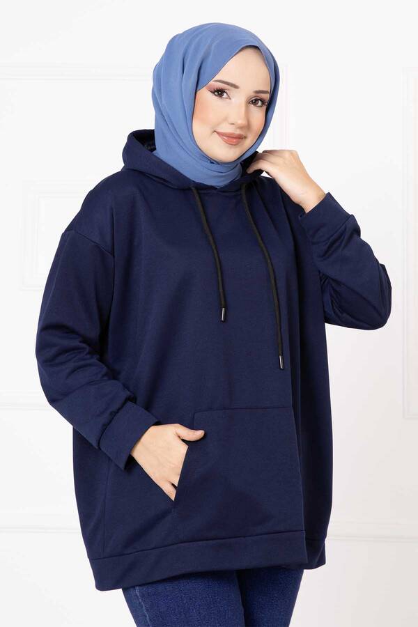 CVN - Kanguru Cepli Tesettür Sweatshirt Lacivert (1) CVN - Kanguru Cepli Tesettür Sweatshirt Lacivert (1)