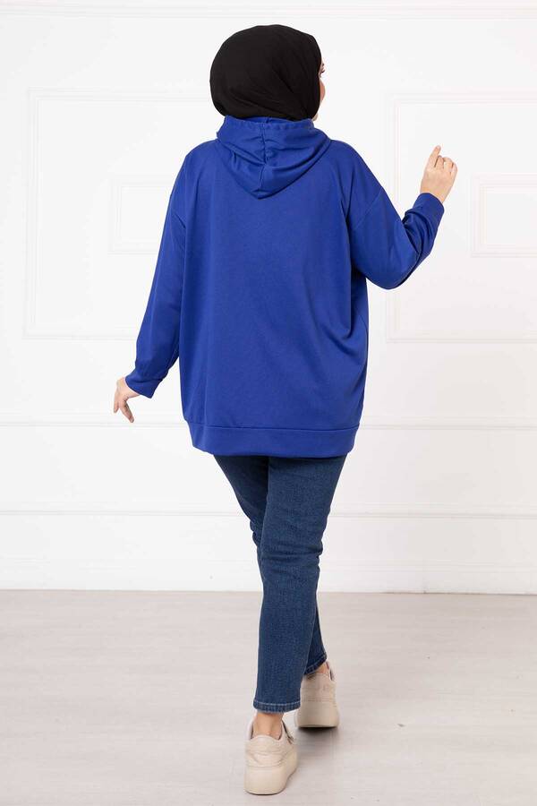 Kanguru Cepli Tesettür Sweatshirt Saks - 4