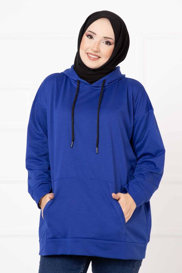 CVN - Kanguru Cepli Tesettür Sweatshirt Saks (1) CVN - Kanguru Cepli Tesettür Sweatshirt Saks (1)