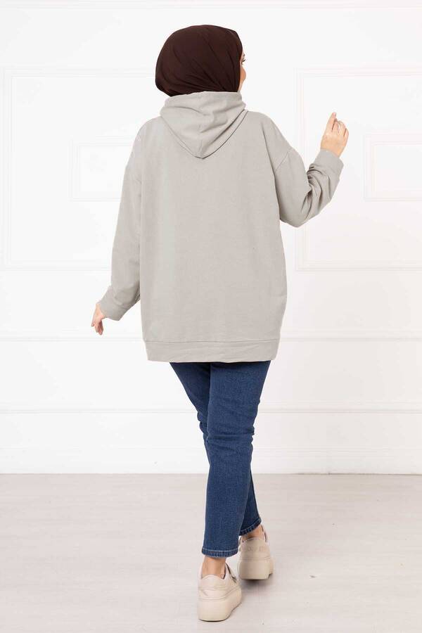 Kanguru Cepli Tesettür Sweatshirt Taş - 3
