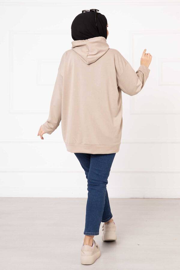 Kanguru Cepli Tesettür Sweatshirt Vizon - 4
