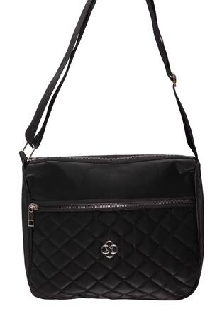 Kapitone Desen Fermuarlı Askılı Çanta Siyah - Thumbnail