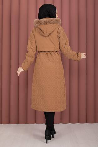 Kapitone Desen Kürk Kapüşonlu Nova Kaban Taba - Thumbnail