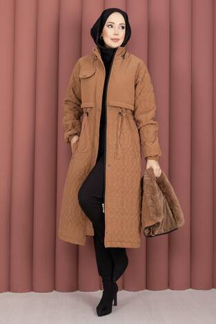 Kapitone Desen Kürk Kapüşonlu Nova Kaban Taba - Thumbnail