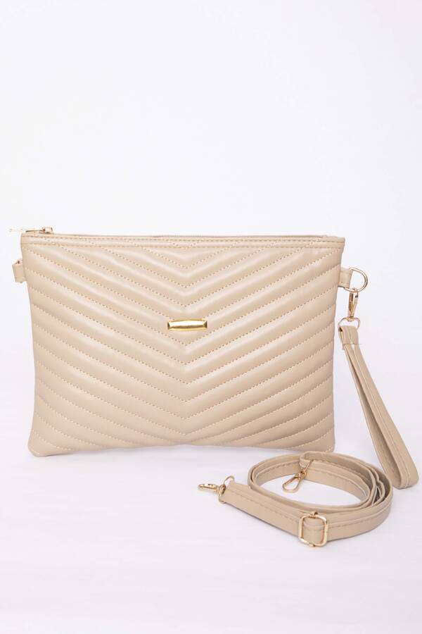 Dmç - Kapitone Desenli Fermuarlı Portföy Çanta Bej