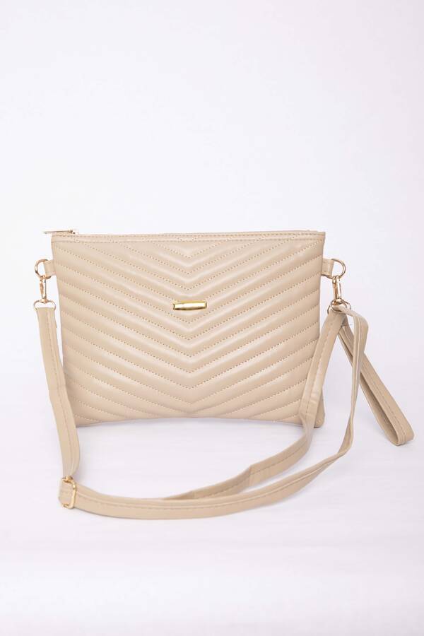 Dmç - Kapitone Desenli Fermuarlı Portföy Çanta Bej (1)