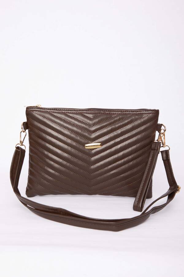 Dmç - Kapitone Desenli Fermuarlı Portföy Çanta Kahve (1)