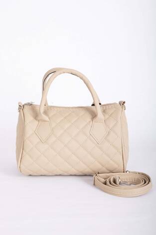 Kapitone Dikişli El & Omuz Çantası Bej - Thumbnail