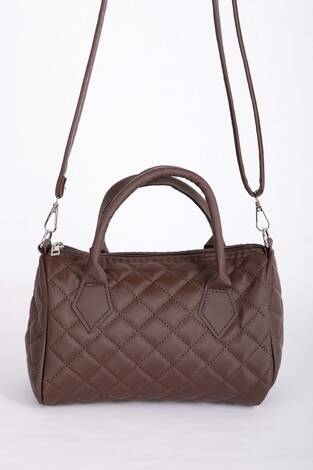 Kapitone Dikişli El & Omuz Çantası Kahve - Thumbnail