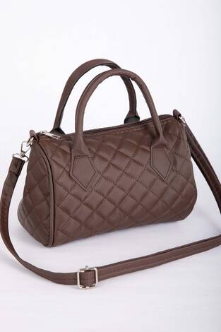 Kapitone Dikişli El & Omuz Çantası Kahve