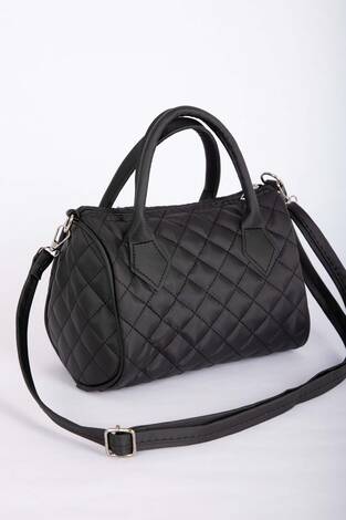 Kapitone Dikişli El & Omuz Çantası Siyah - Thumbnail