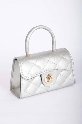 Kapitone Kapaklı El & Omuz Çantası Gümüş - Thumbnail