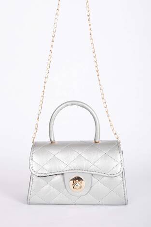 Kapitone Kapaklı El & Omuz Çantası Gümüş - Thumbnail