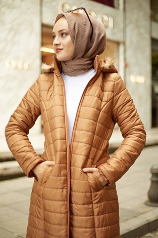 Kapitone Mont 5507-07 Parlak Taba - Thumbnail