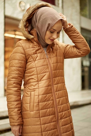 Kapitone Mont 5507-07 Parlak Taba - Thumbnail