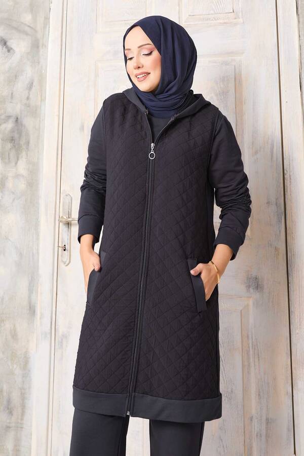 Ums - Kapitone Yelekli Üçlü Takım Füme (1) Ums - Kapitone Yelekli Üçlü Takım Füme (1)