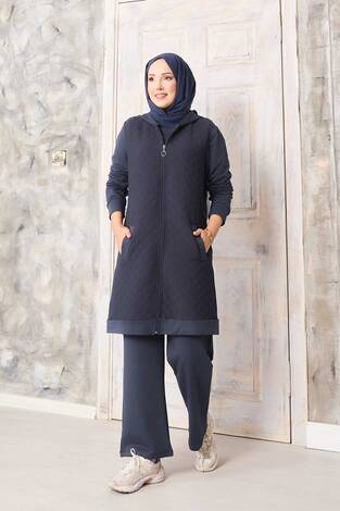 Kapitone Yelekli Üçlü Takım Gri - Thumbnail