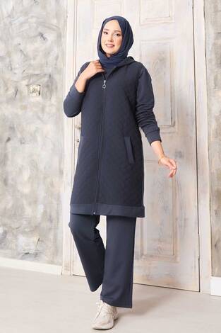 Kapitone Yelekli Üçlü Takım Gri - Thumbnail