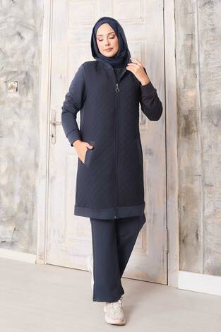 Kapitone Yelekli Üçlü Takım Gri - Thumbnail