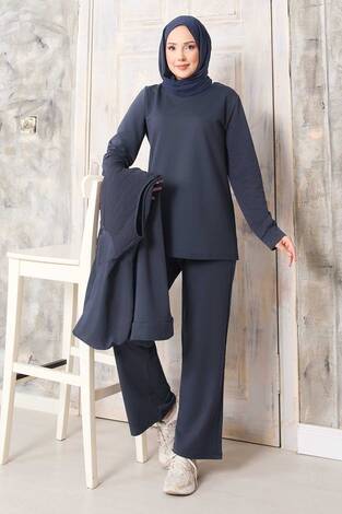 Kapitone Yelekli Üçlü Takım Gri - Thumbnail