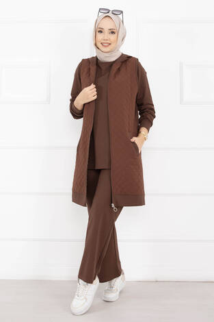 Kapitone Yelekli Üçlü Takım Taba - Thumbnail