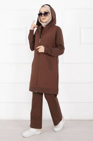 Kapitone Yelekli Üçlü Takım Taba - Thumbnail