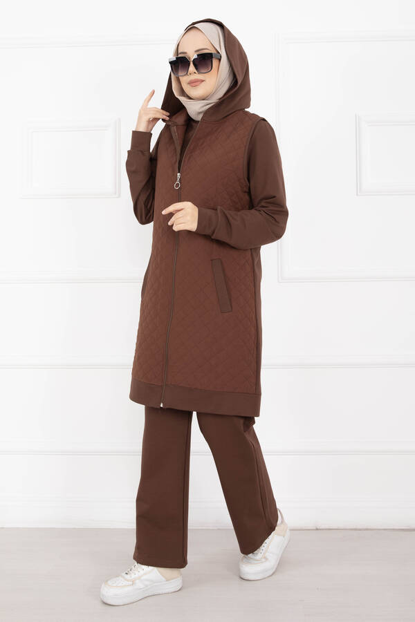 Ums - Kapitone Yelekli Üçlü Takım Taba