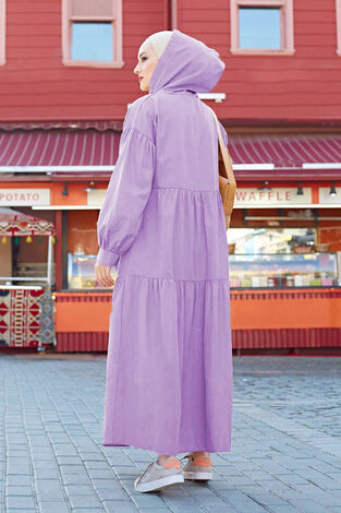 Kapşonlu Salaş Elbise 100MD-10302 Lila - Thumbnail