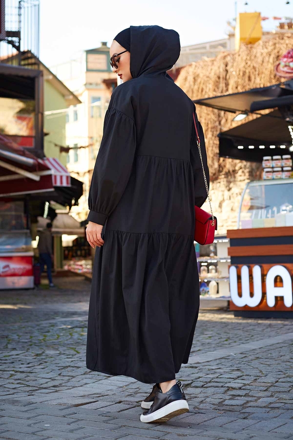 Kapşonlu Salaş Elbise 100MD-10302 Siyah