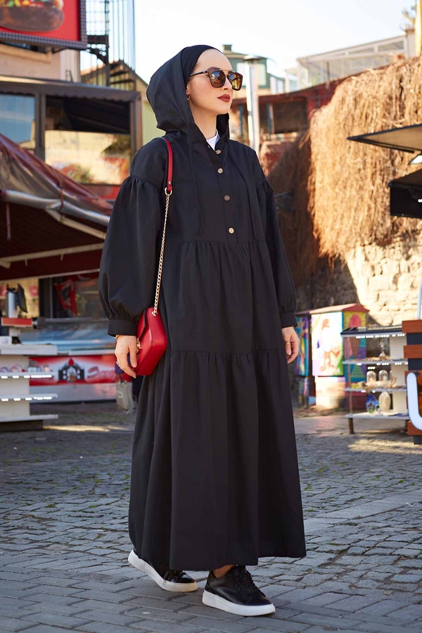 Kapşonlu Salaş Elbise 530GK-12021 Siyah