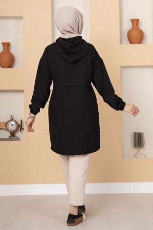 Kapüşonlu Fermuarlı Kap Siyah - Thumbnail