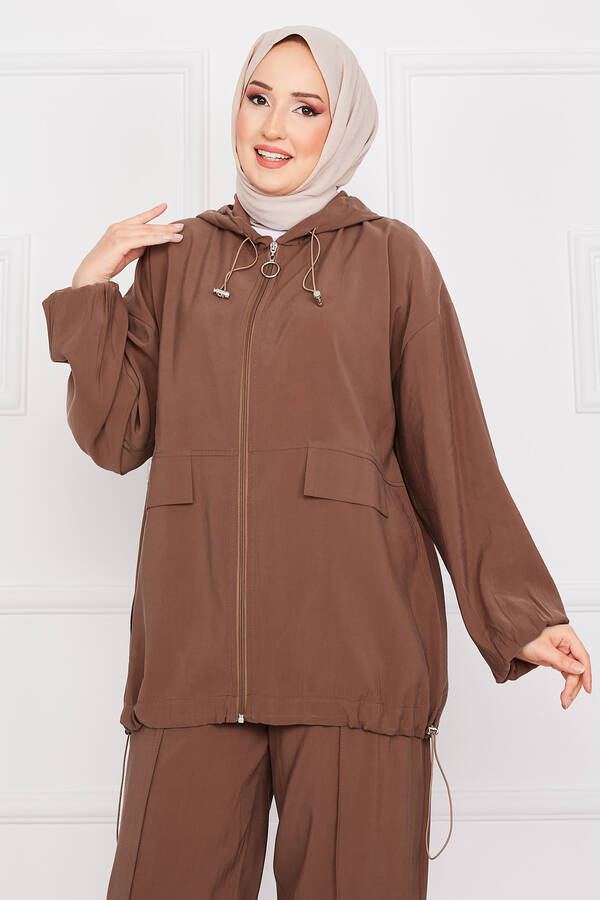 MD - Kapüşonlu Fermuarlı Salaş İkili Takım Kahve (1)