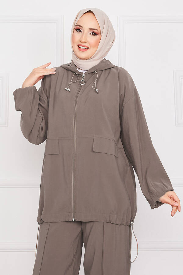 MD - Kapüşonlu Fermuarlı Salaş İkili Takım Koyu Taş (1)