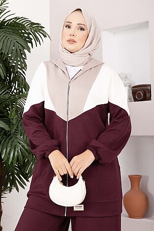Kapüşonlu Fermuarlı Spor İkili Oyşo Takım Bordo (1)