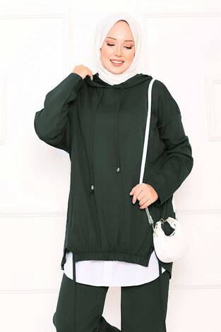 Kapüşonlu Önü Lastik Detaylı Oysho Takım Haki - Thumbnail