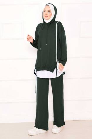 Kapüşonlu Önü Lastik Detaylı Oysho Takım Haki - Thumbnail