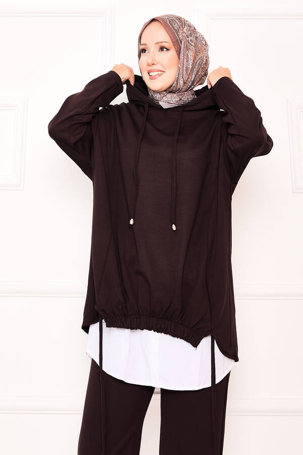 Gly - Kapüşonlu Önü Lastik Detaylı Oyşo Takım Kahve (1)