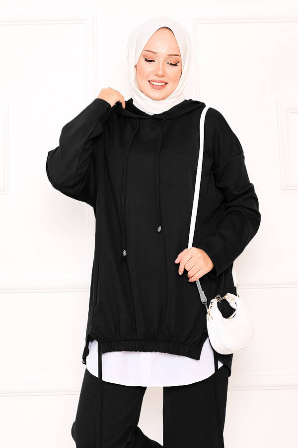 Gly - Kapüşonlu Önü Lastik Detaylı OyşoTakım Siyah (1)