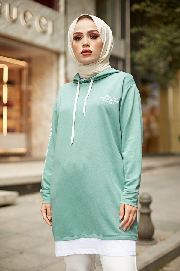  - Kapüşonlu Spor Tunik 8736-3 Mint (1)