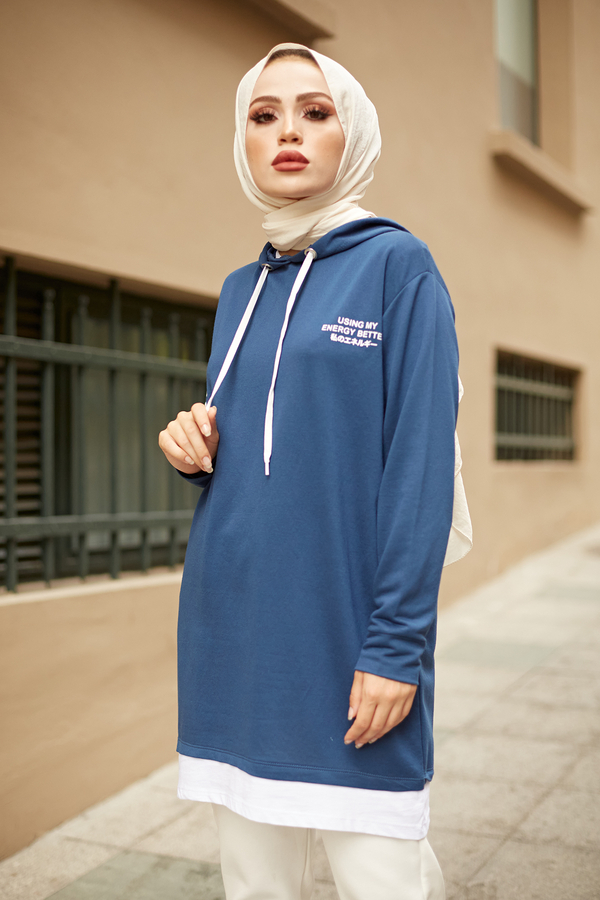  - Kapüşonlu Spor Tunik 8736-4 İndigo (1)