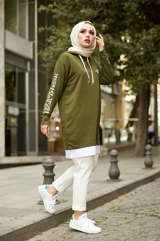 Kapüşonlu Spor Tunik 8736-6 Haki - Thumbnail