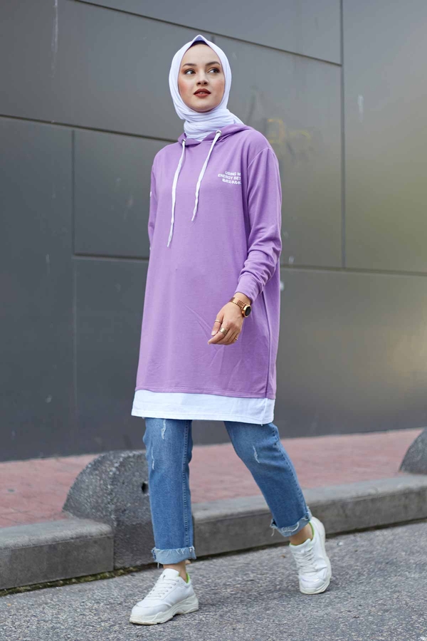  - Kapüşonlu Spor Tunik 8736-9 Lila