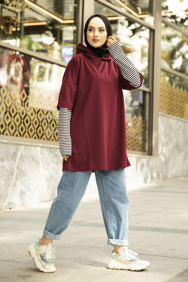 SB - Kapüşonlu Spor Tunik Şarabi