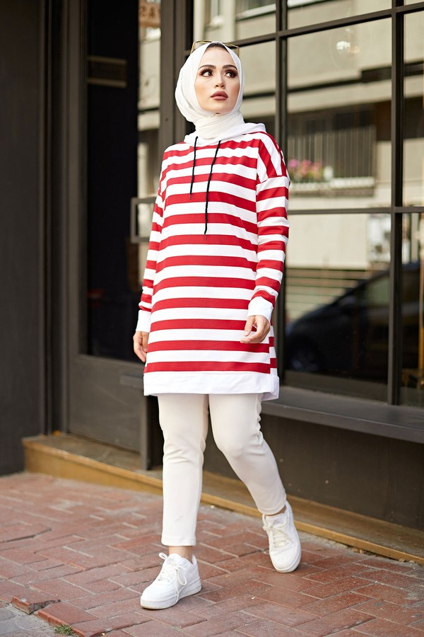  - Kapüşonlu Sweat-Tunik 6788-2 Kırmızı