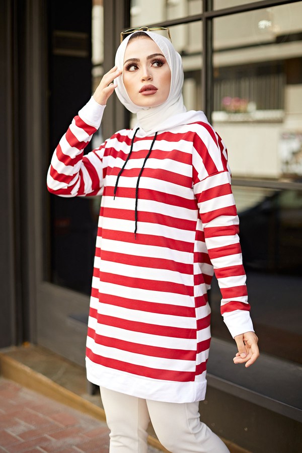  - Kapüşonlu Sweat-Tunik 6788-2 Kırmızı (1)