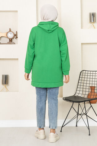 Kapüşonlu Tesettür Sweatshirt Yeşil - Thumbnail