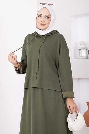 Kapüşonlu Tunik Etek Oyşo Takım Haki - 2